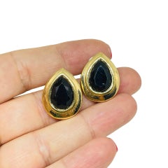 Orecchini a buco firmati SWAROVSKI SAL, vintage, placcati in oro, con cristalli neri