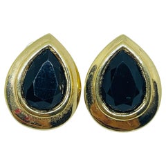 Orecchini a buco firmati SWAROVSKI SAL, vintage, placcati in oro, con cristalli neri