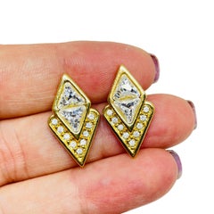 SWAROVSKI SAL signed vintage gold plated crystals designer post earrings