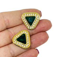 SWAROVSKI SAL signed vintage gold plated emerald crystal designer earrings