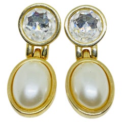 SWAROVSKI SAL signed Vintage gold plated pearl crystals designer drop earrings
