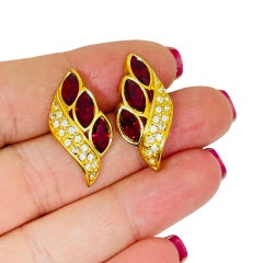SWAROVSKI SAL signed vintage gold plated ruby crystals designer post earrings