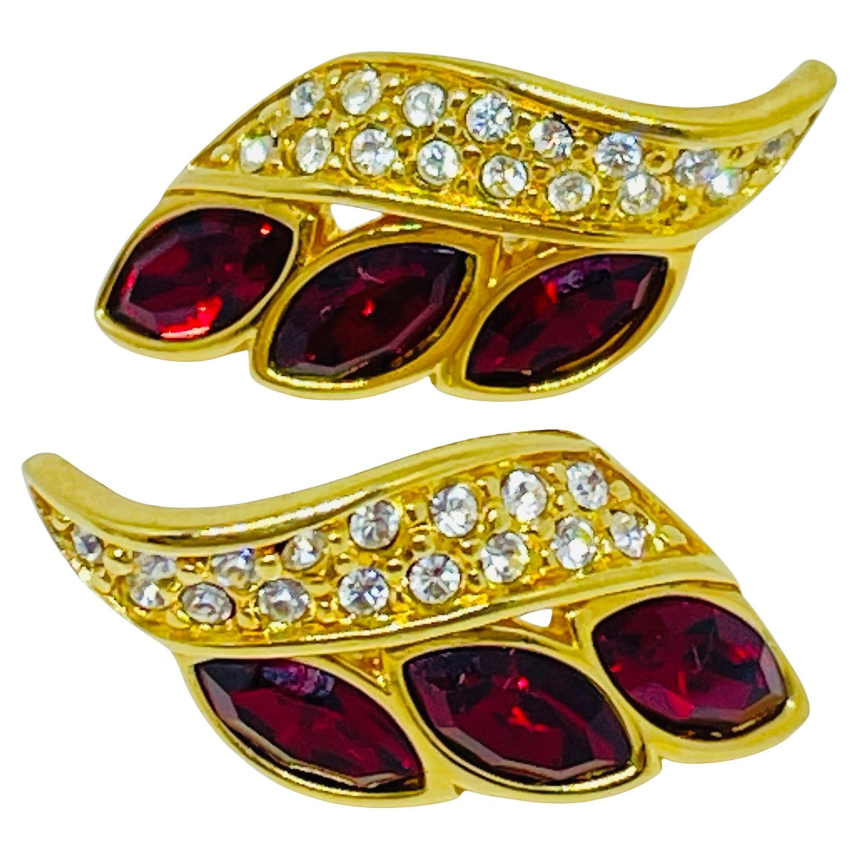 SWAROVSKI SAL signed vintage gold plated ruby crystals designer post earrings For Sale