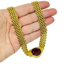 SWAROVSKI SAL collar de cadena de cristal rojo rubí chapado en oro vintage firmado