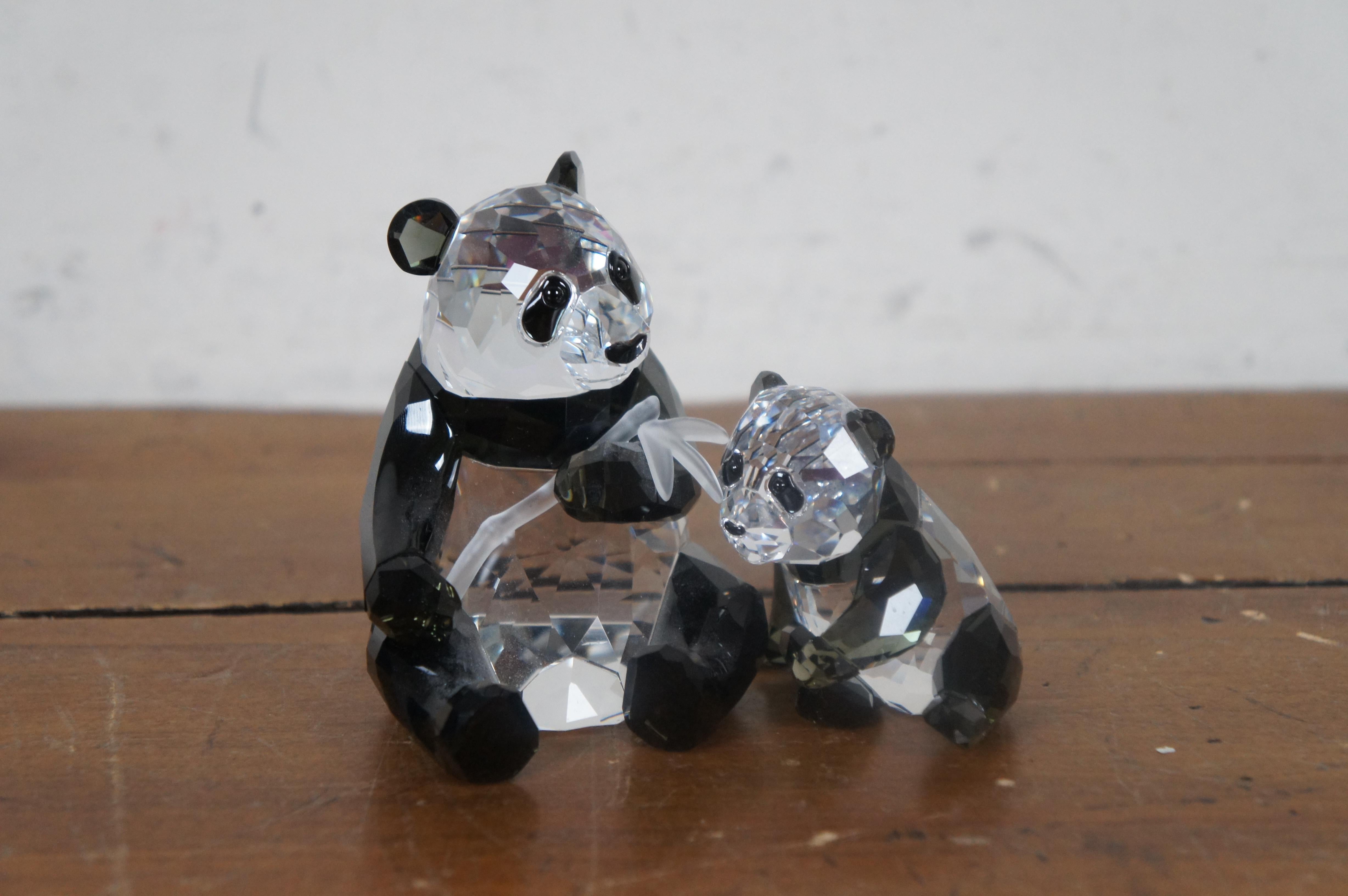 Crystal Swarovski SCS Endangered Wildlife Pandas Mother Baby w COA Box