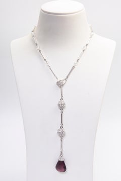 Swarovski Signed Crystal Purple Faux Amethyst Drop Necklace and Earrings Set