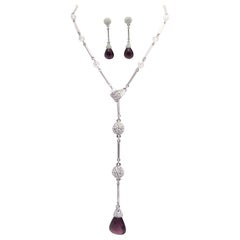 Swarovski Signed Crystal Purple Faux Amethyst Drop Necklace and Earrings Set