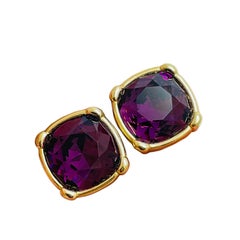 SWAROVSKI signed gold amethyst crystal designer runway clip on earrings