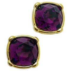 SWAROVSKI signed gold amethyst crystal designer runway clip on earrings
