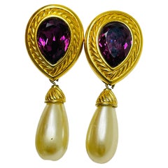 SWAROVSKI signierte Designer-Ohrringe aus Gold mit Amethyst-Kristall-Perlen