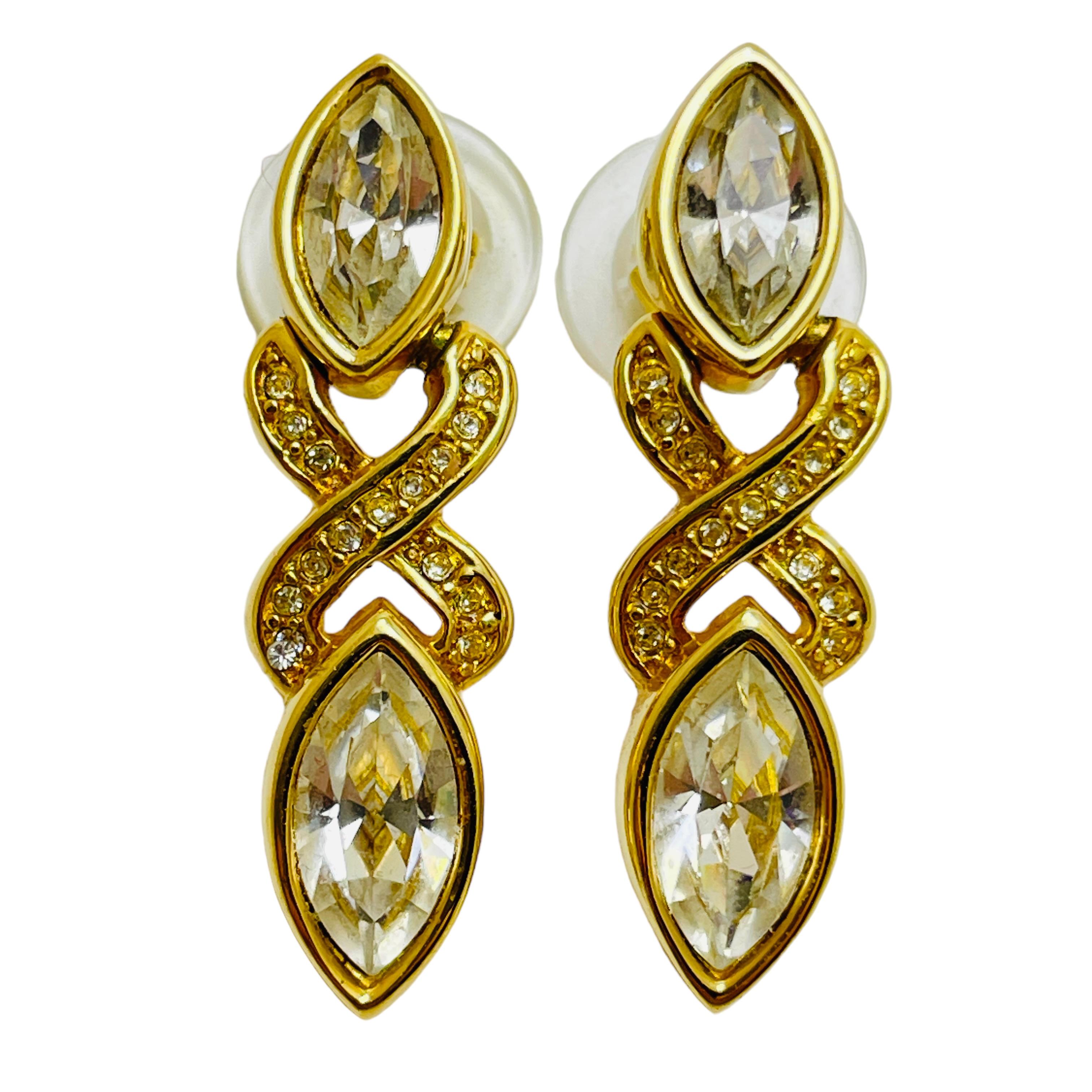 Women's SWAROVSKI signed gold crystal designer runway earrings For Sale