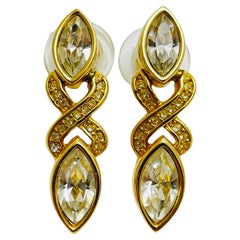 Boucles d'oreilles de créateur SWAROVSKI signées or cristal de défilé