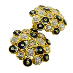 SWAROVSKI signed gold crystal enamel designer runway clip on earrings