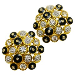 SWAROVSKI signed gold crystal enamel designer runway clip on earrings