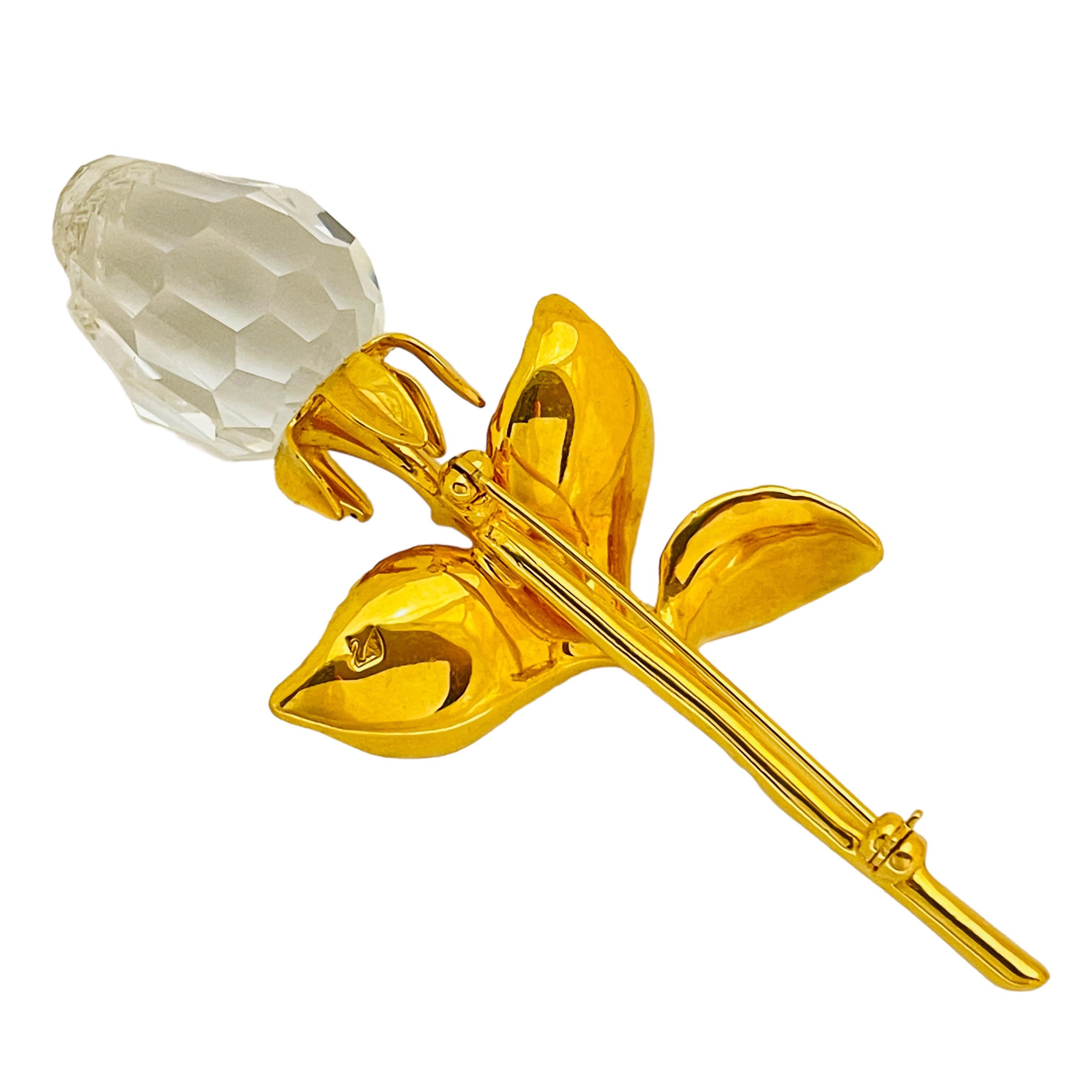 SWAROVSKI broche de oro firmado cristal rosa flor diseñador pasarela en Bueno estado para la venta en Palos Hills, IL