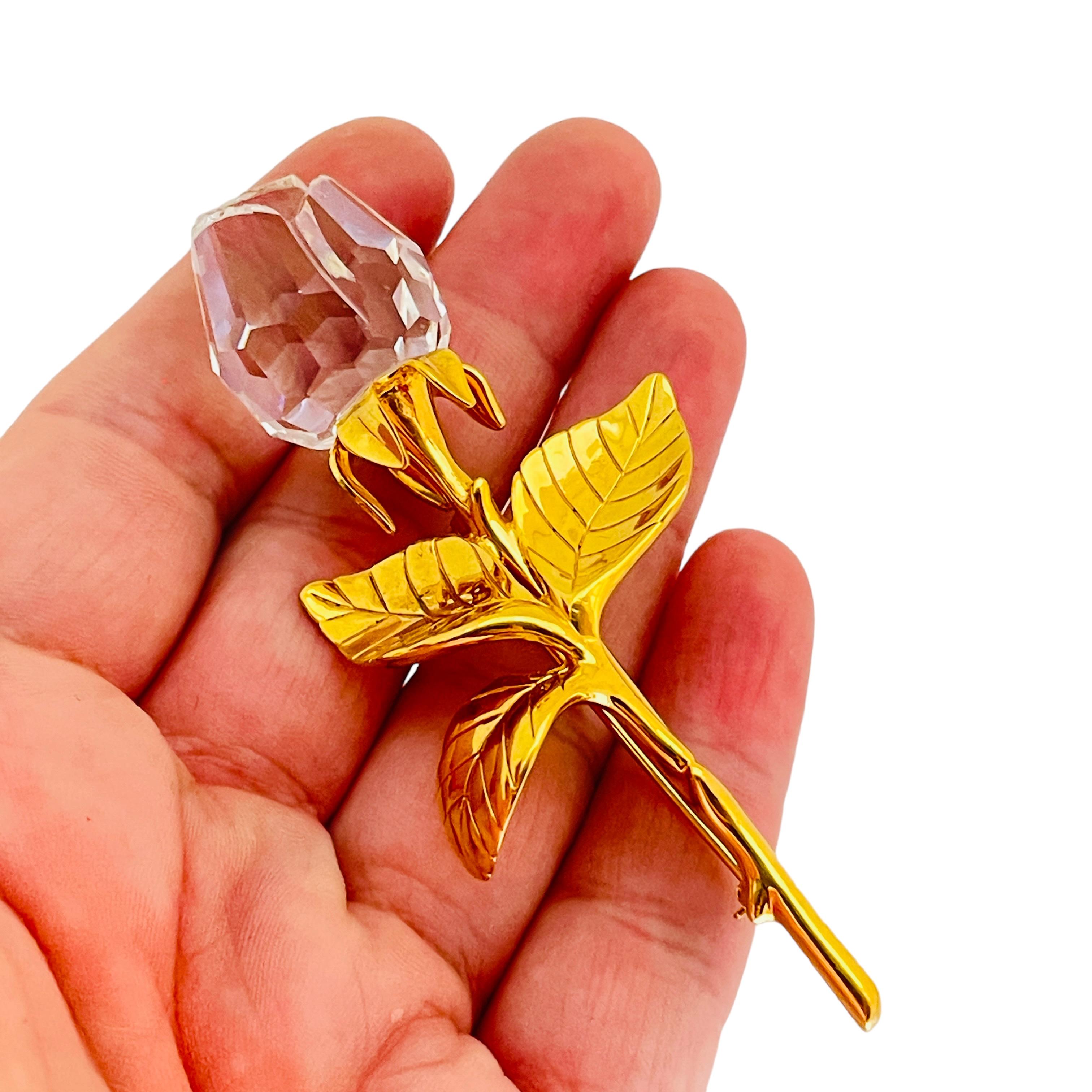 De las mujeres SWAROVSKI broche de oro firmado cristal rosa flor diseñador pasarela en venta
