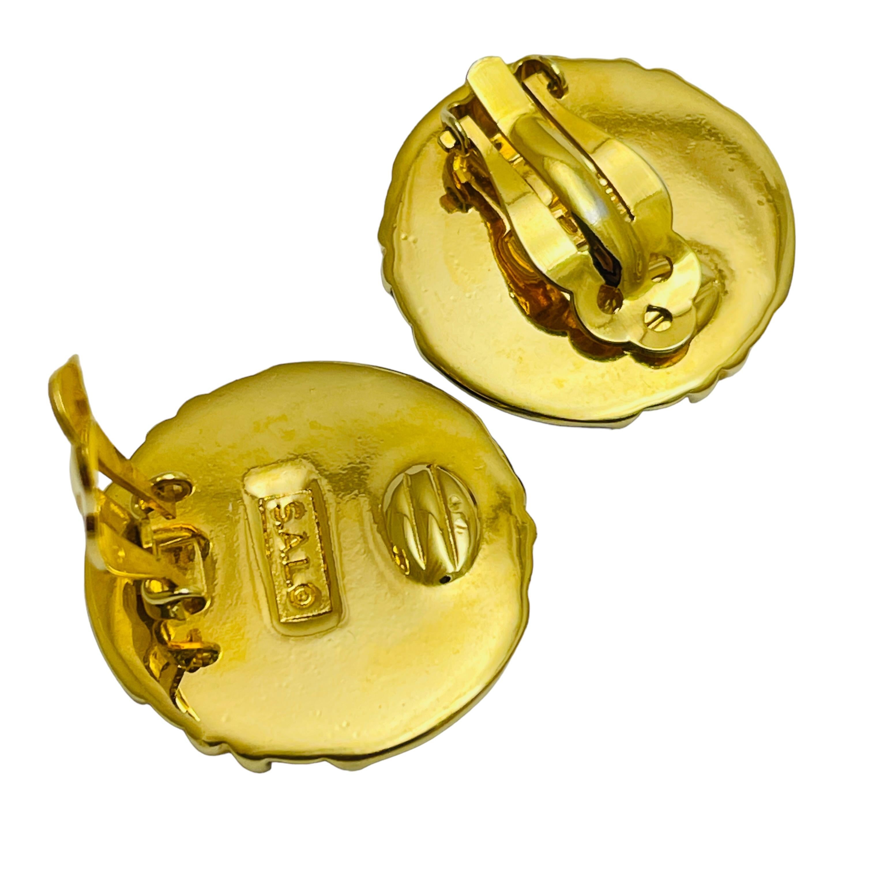SWAROVSKI signed gold plated black crystals designer runway clip on earrings In Good Condition For Sale In Palos Hills, IL