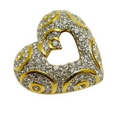 SWAROVSKI signed gold plated crystals heart designer brooch