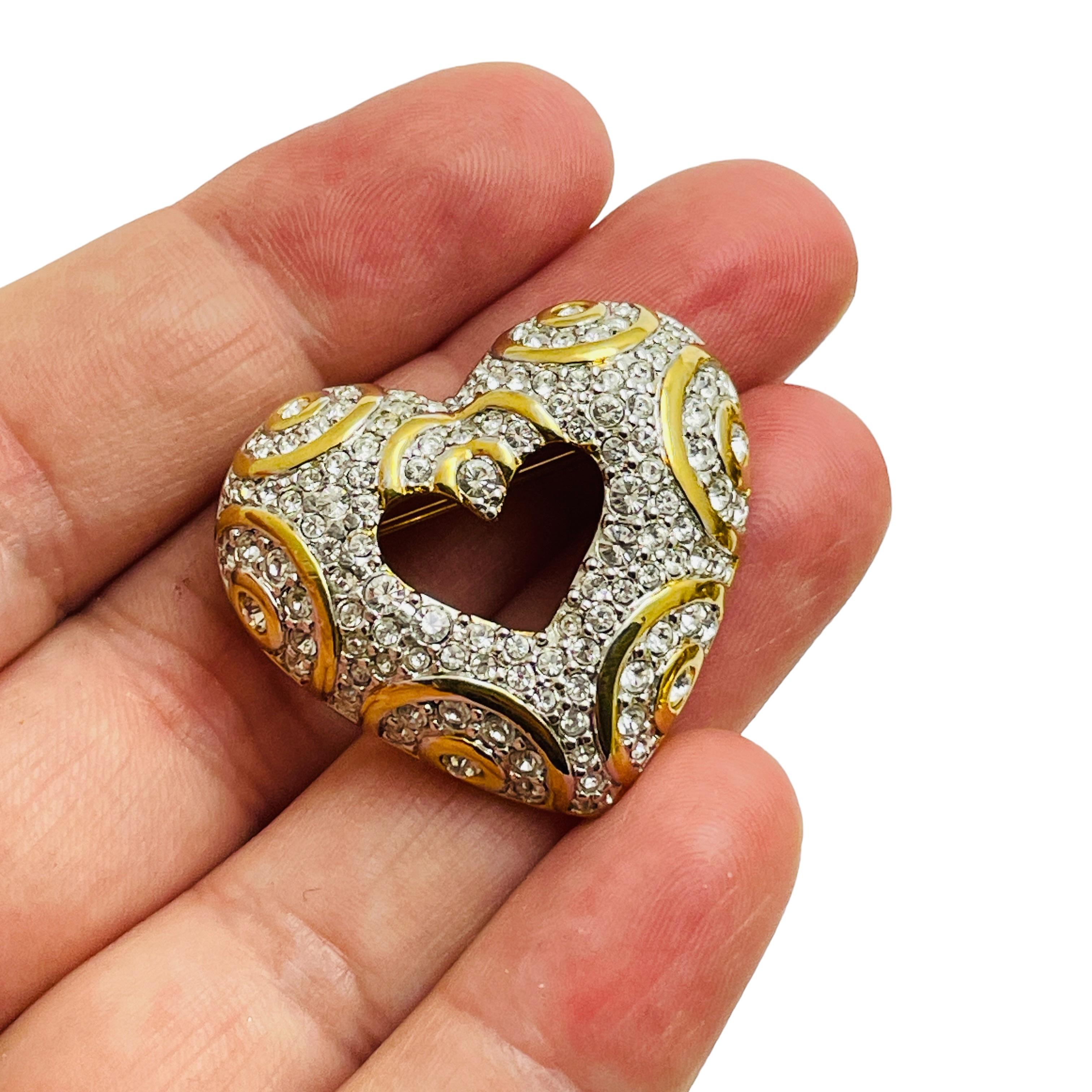 Women's SWAROVSKI signed gold plated crystals heart designer brooch For Sale