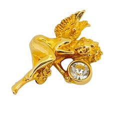 SWAROVSKI signed plated tone crystals angel designer brooch