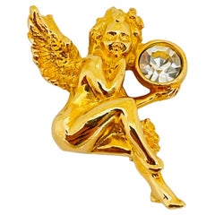 SWAROVSKI signed plated tone crystals angel designer brooch