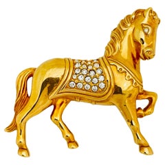 SWAROVSKI signed plated tone crystals horse designer brooch