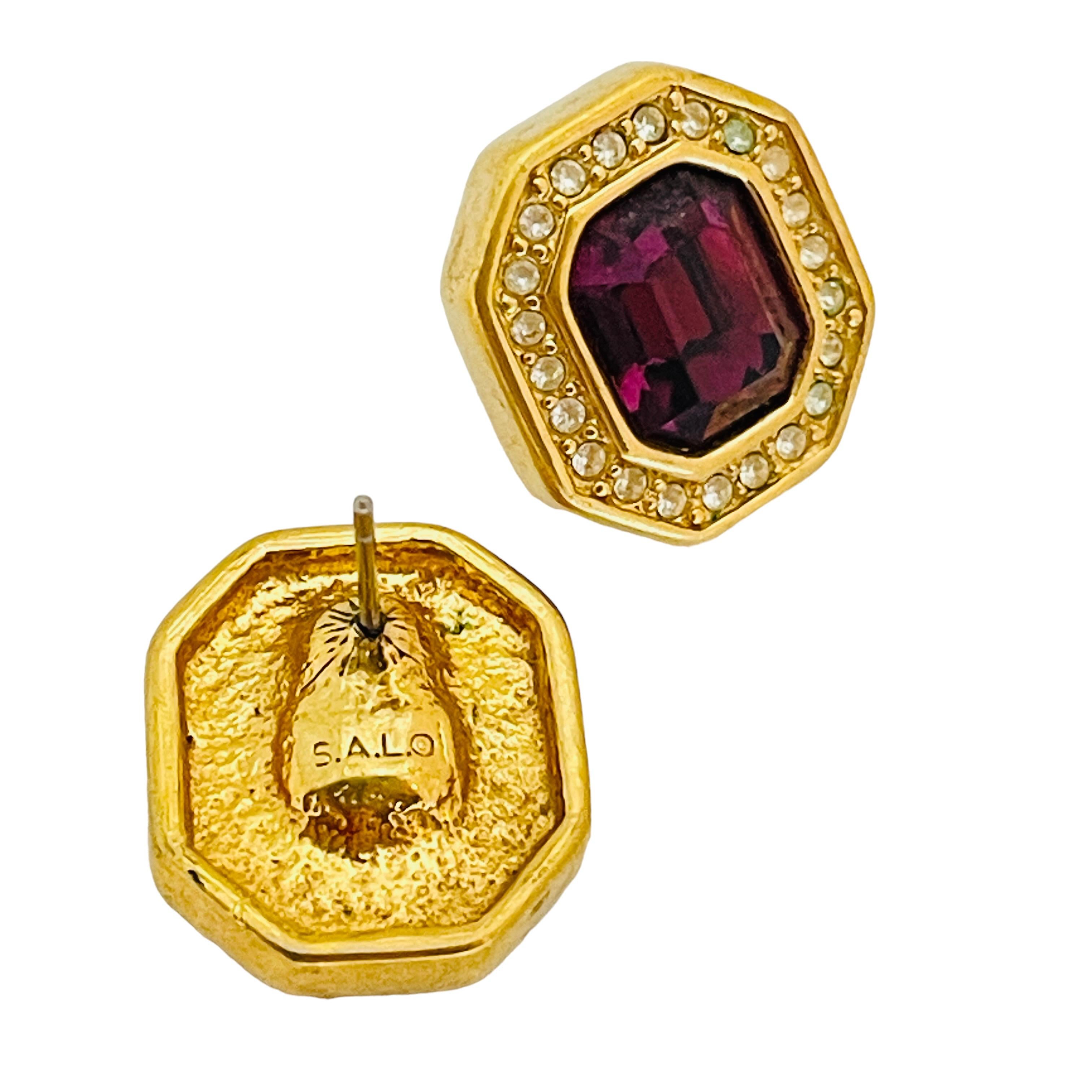 SWAROVSKI signed SAL gold plated amethyst crystals designer earrings In Good Condition For Sale In Palos Hills, IL