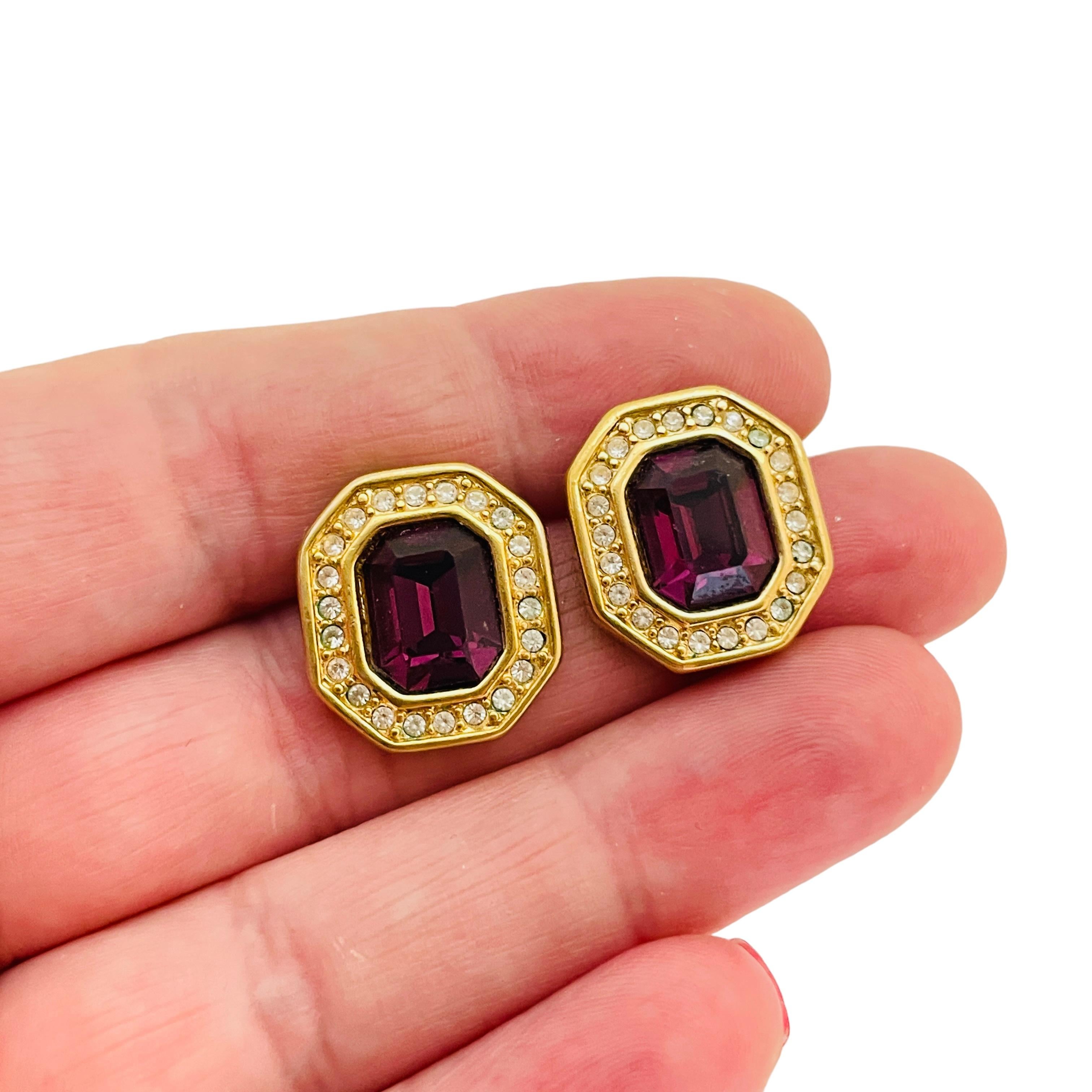 Women's SWAROVSKI signed SAL gold plated amethyst crystals designer earrings For Sale