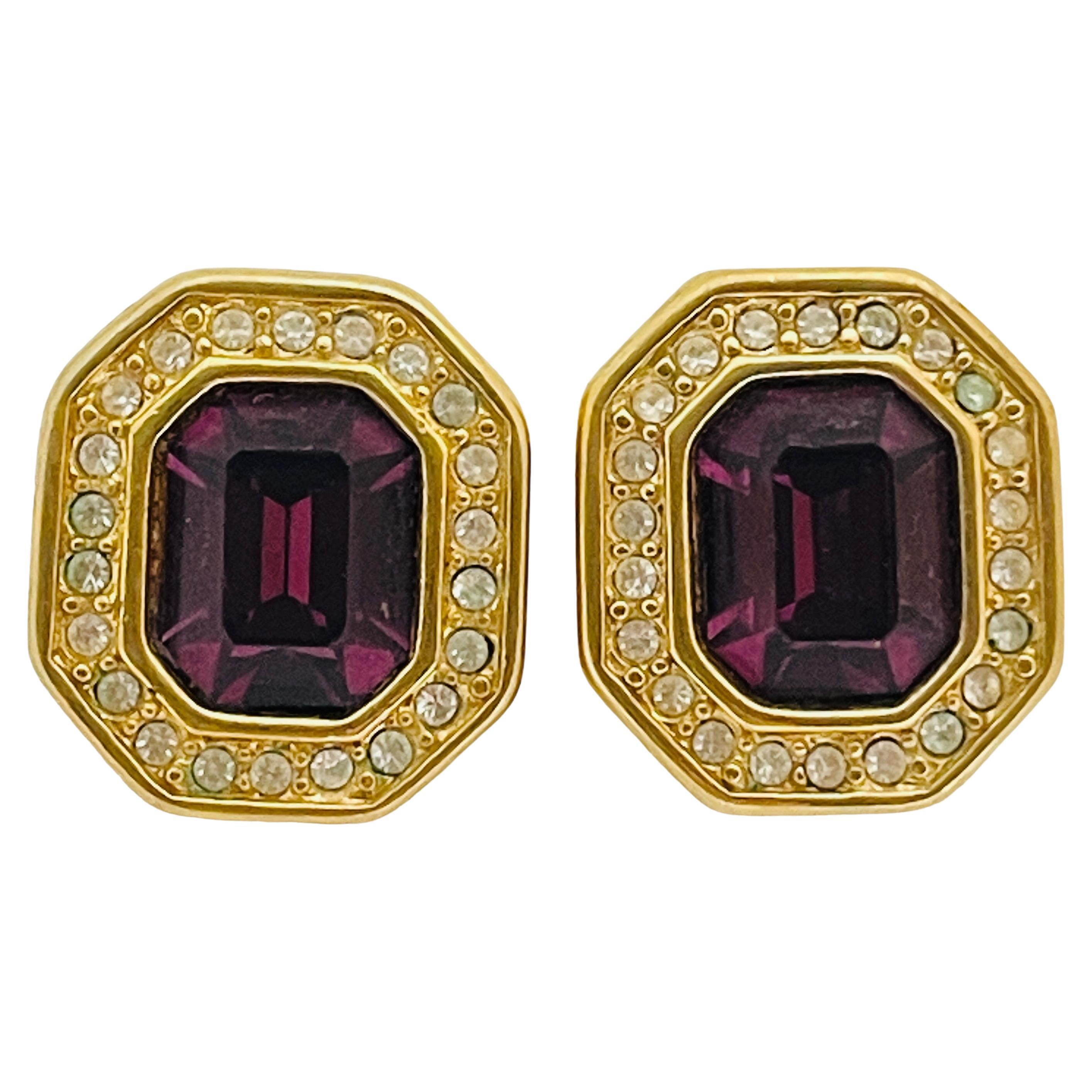 SWAROVSKI signed SAL gold plated amethyst crystals designer earrings For Sale