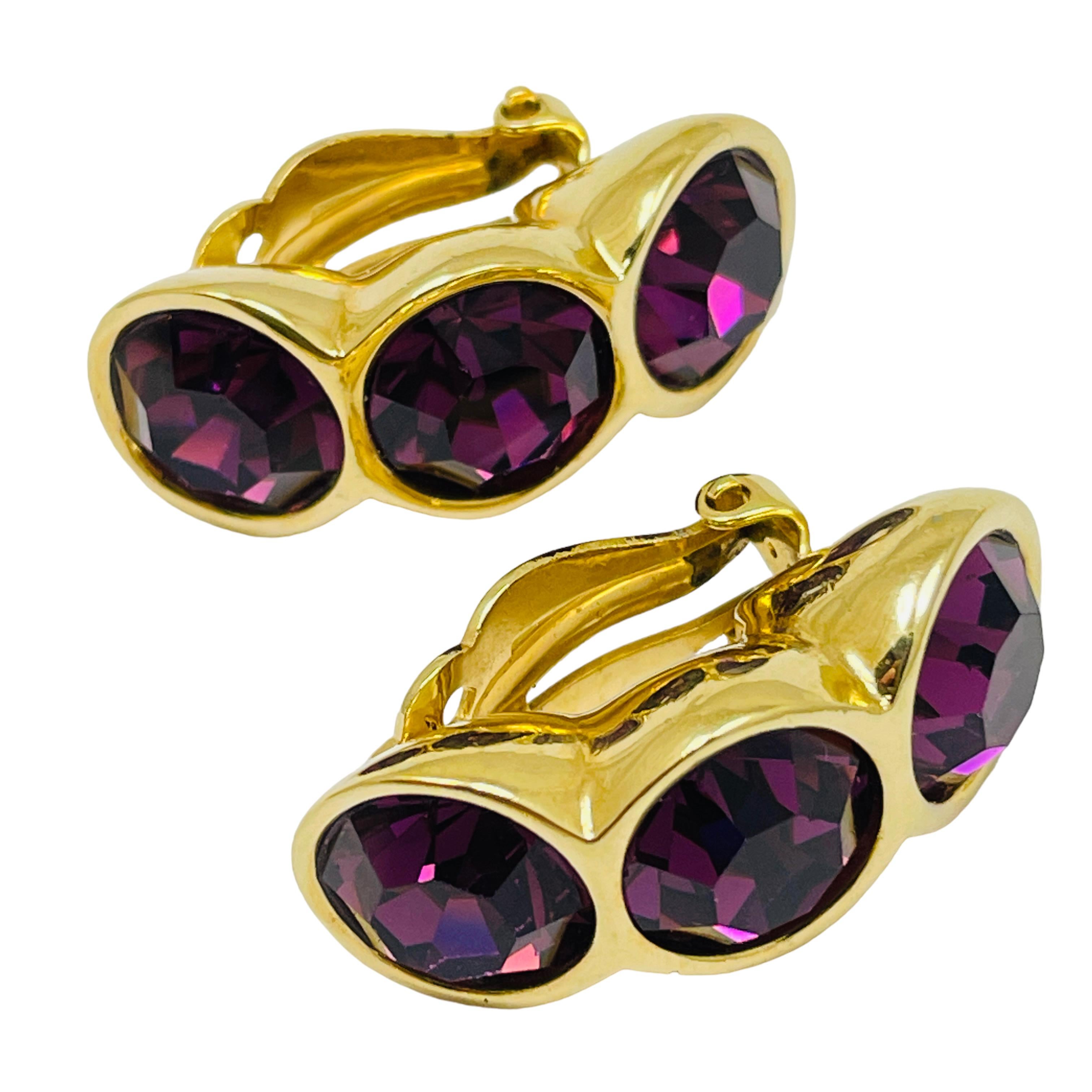 SWAROVSKI signiert Vintage vergoldet Amethyst Kristalle Designer Clip auf Ohrringe im Zustand „Gut“ im Angebot in Palos Hills, IL
