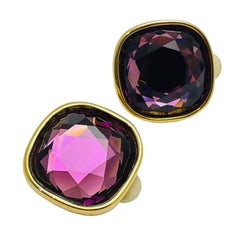 SWAROVSKI signierte Vintage-Ohrringe mit vergoldetem Amethyst-Kristall-Designer-Clip auf Ohrringen