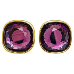 SWAROVSKI signed Vintage gold plated amethyst crystal designer clip on earrings