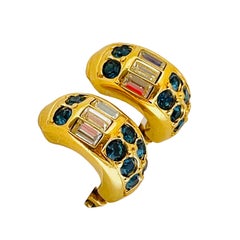 SWAROVSKI signed vintage gold plated crystals designer runway clip on earrings