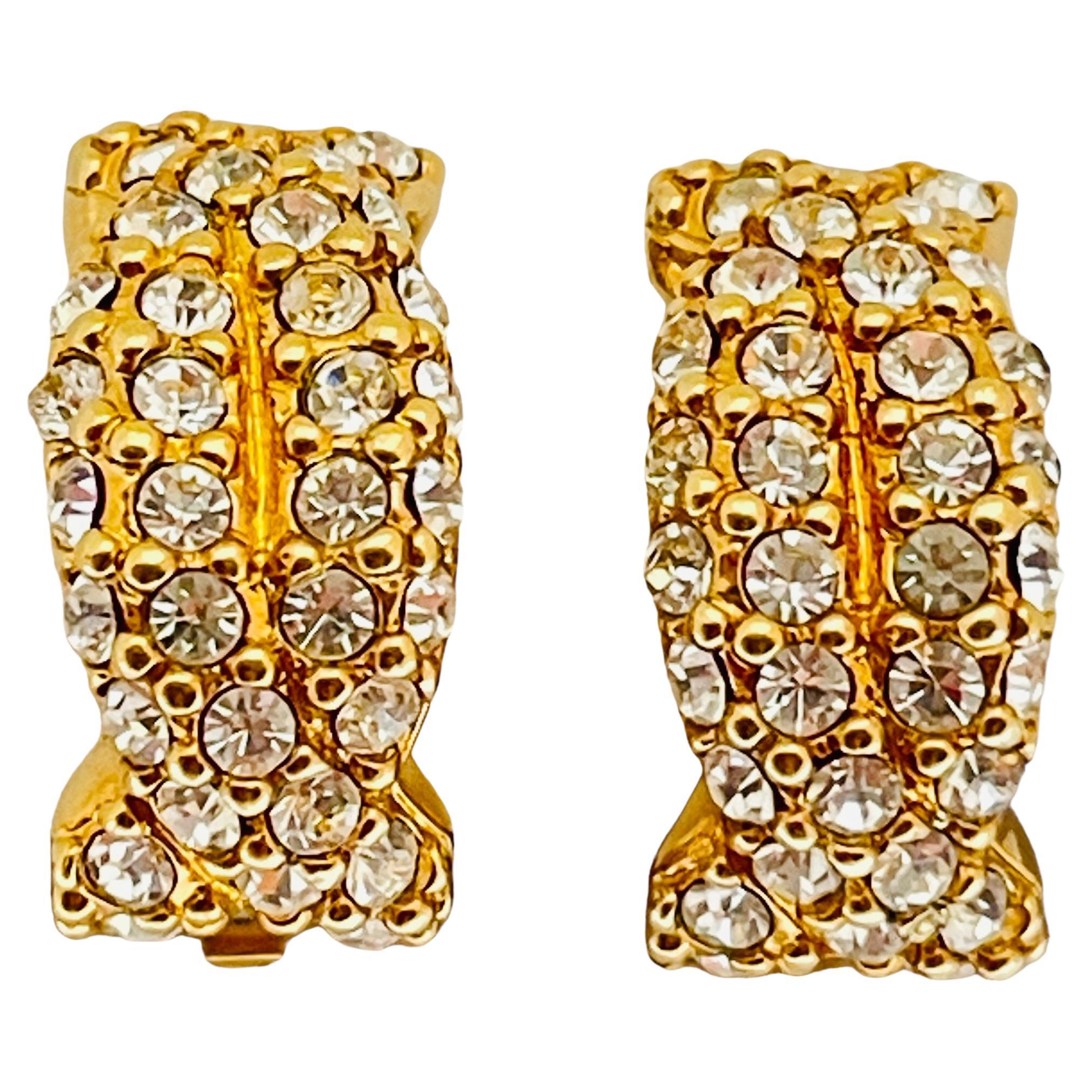 SWAROVSKI, orecchini firmati vintage con cristalli placcati in oro, orecchini a clip da passerella