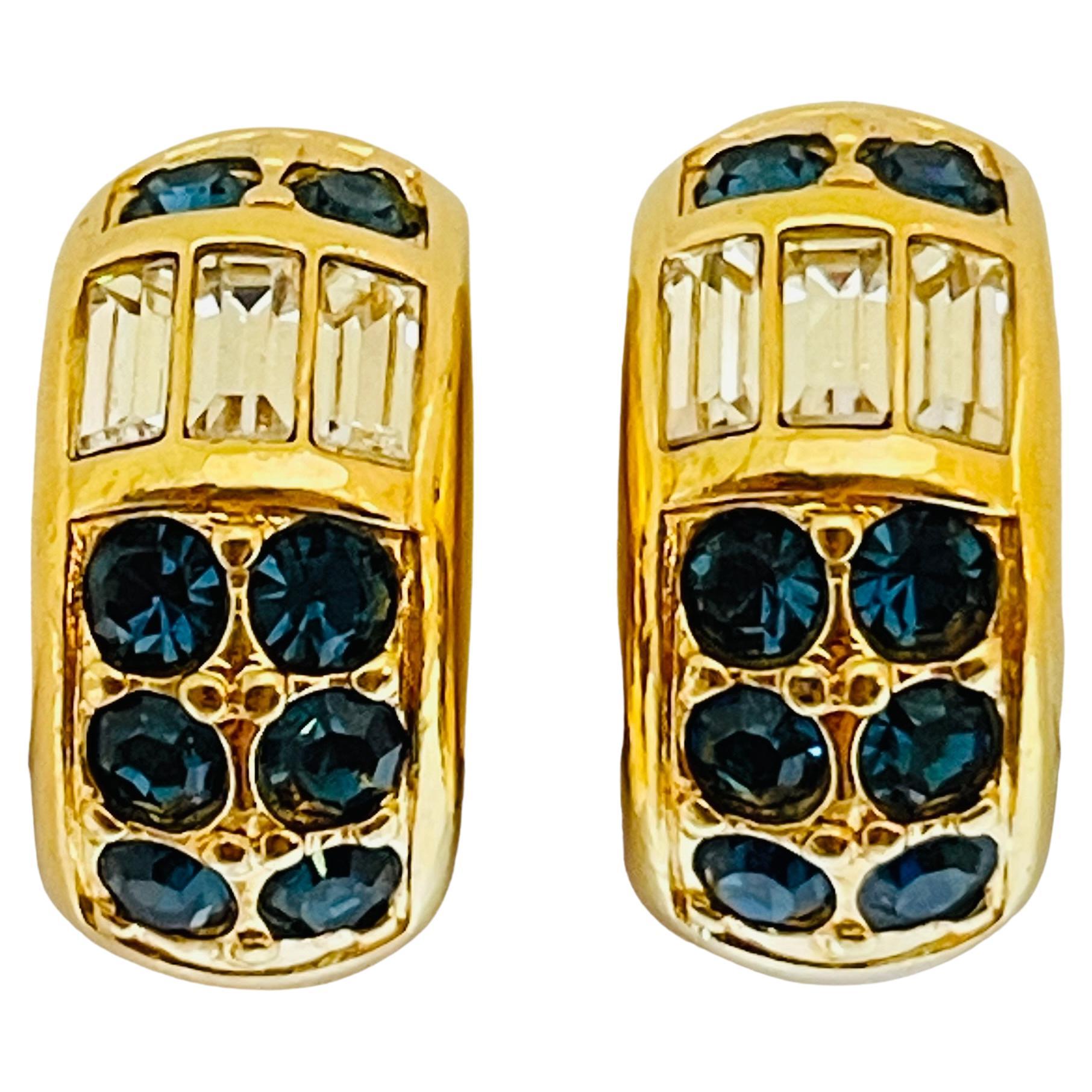 SWAROVSKI signed vintage gold plated crystals designer runway clip on earrings For Sale