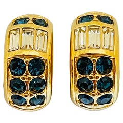 SWAROVSKI signed Vintage gold plated crystals designer runway clip on earrings