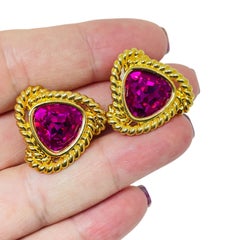 SWAROVSKI signé vintage plaqué or rose cristaux designer clip on earrings