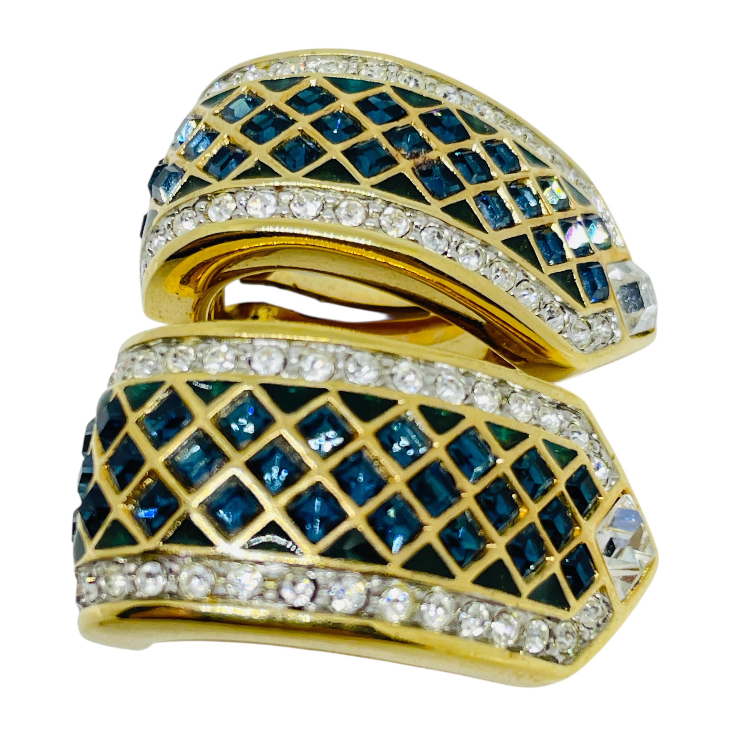 SWAROVSKI signiert Vintage vergoldet Saphir Kristalle Designer Clip auf Ohrringe im Angebot 2