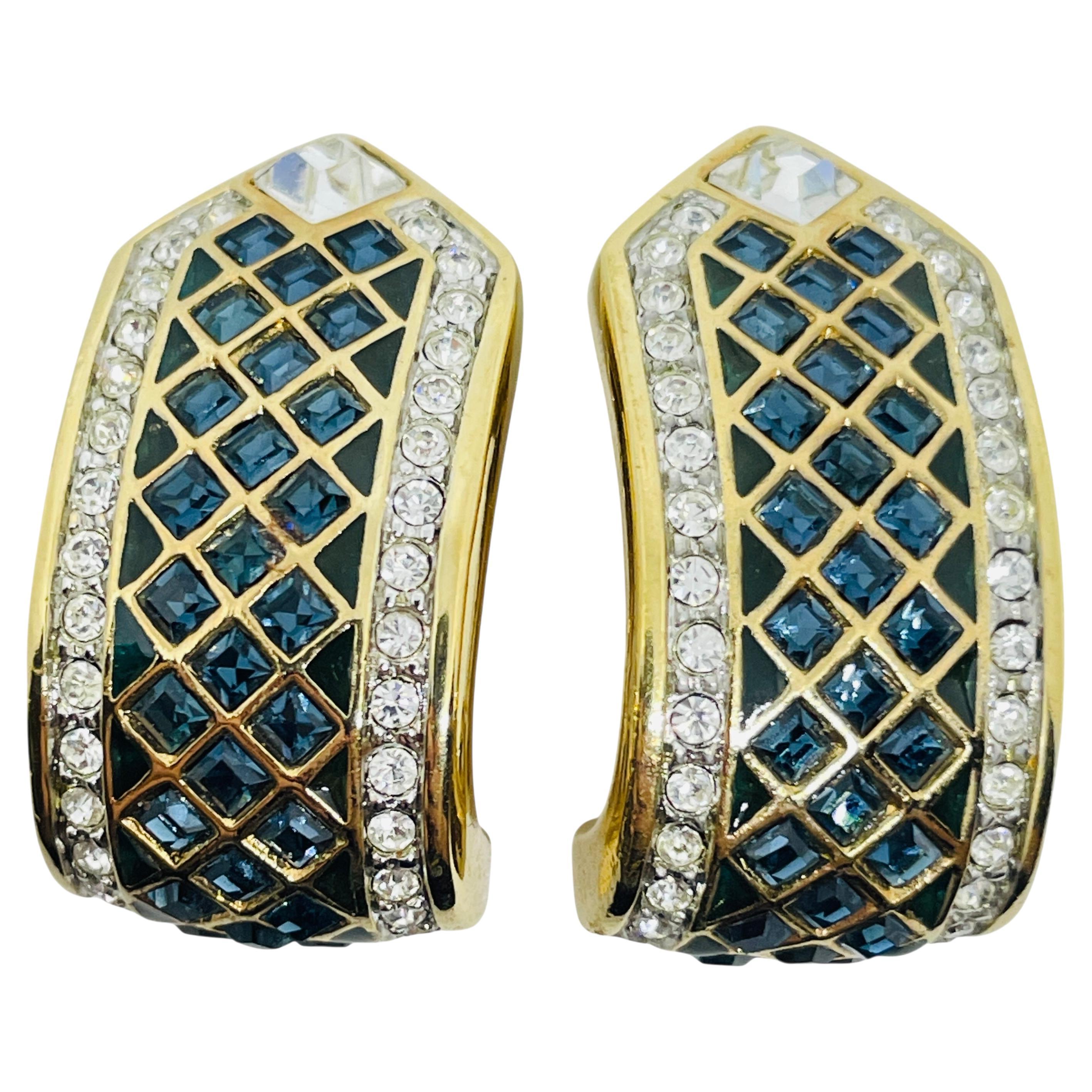 SWAROVSKI signiert Vintage vergoldet Saphir Kristalle Designer Clip auf Ohrringe