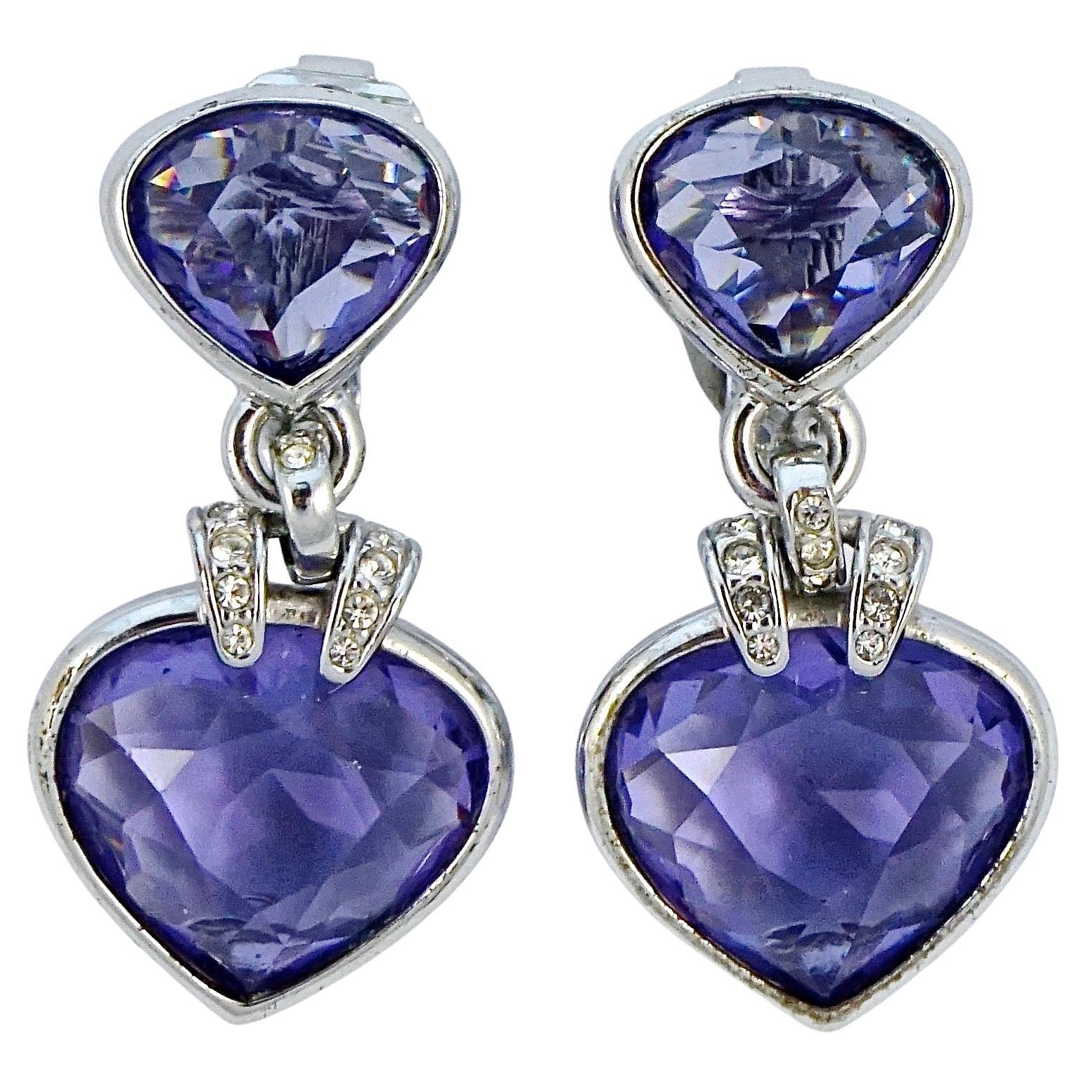 Swarovski Silver Plated Purple and Clear Crystal Drop Clip On Earrings at  1stDibs