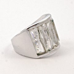 Swarovski Silver Tone and Clear Faceted Crystal Swan Logo Ring