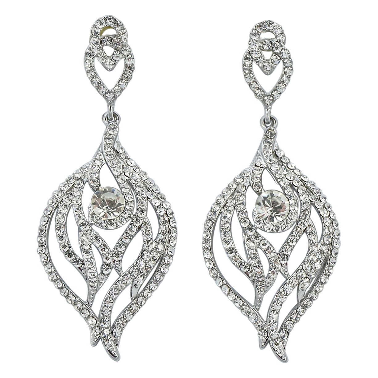 Boucles d'oreilles chandelier longues en cristal Swarovski de couleur argent