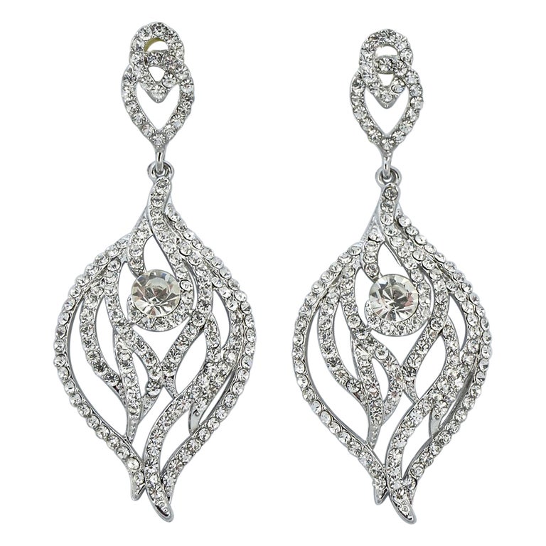Orecchini Pendenti Donna In Argento Con Cristalli | Design A Piuma, 50 Mm, Leggeri E Eleganti - 4