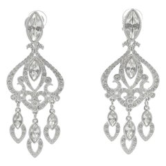 Swarovski Silver Tone Marquise and Round Crystal Swan Logo Chandelier Earrings