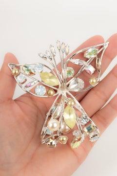 Swarovski Silvery Metal Brooch with Rhinestones