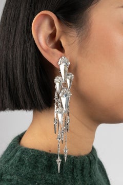 Swarovski Silvery Metal Clip-on Earrings Ornamented with Rhinestones