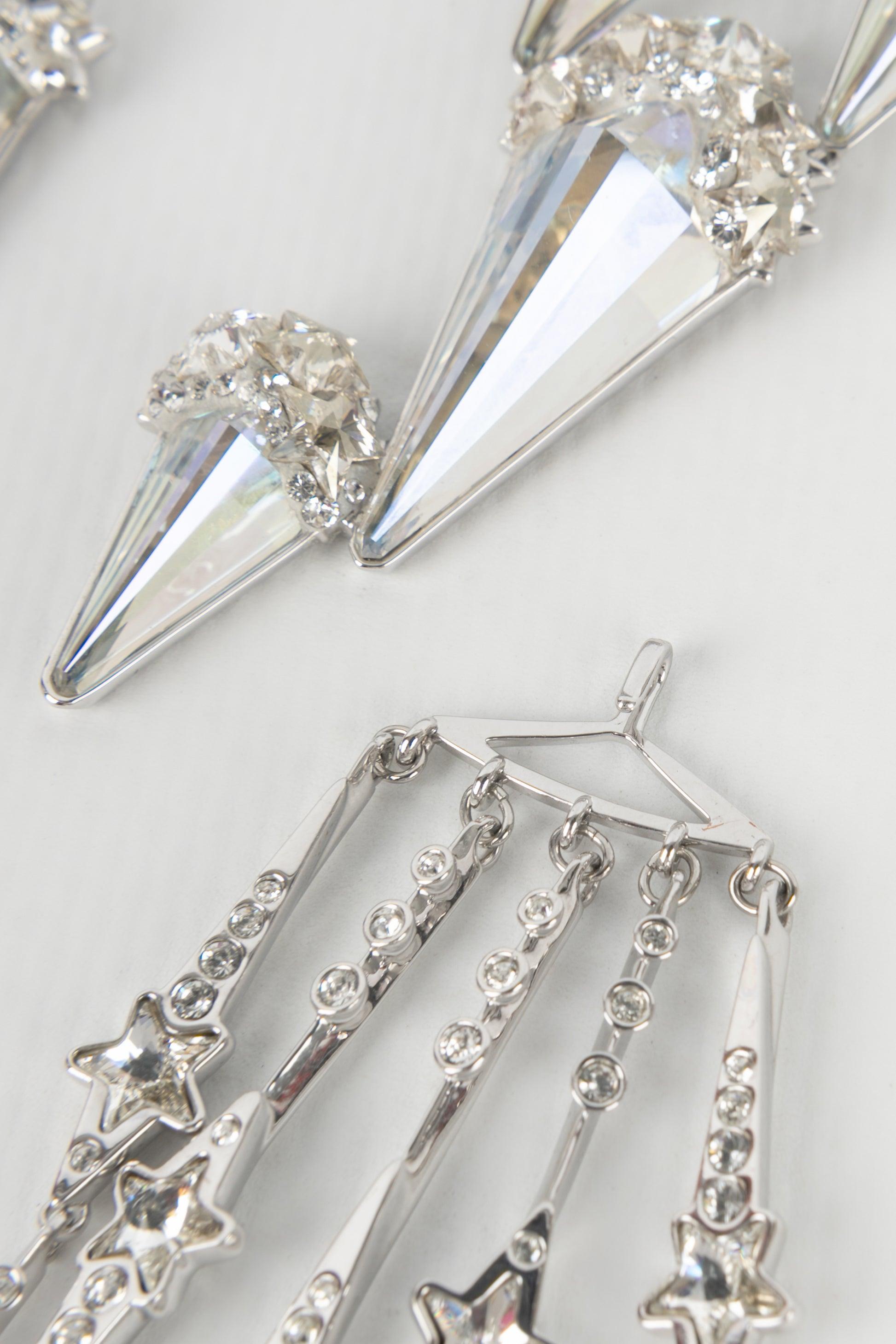 Swarovski Silvery Metal Clip-on Earrings Ornamented with Rhinestones For Sale 3