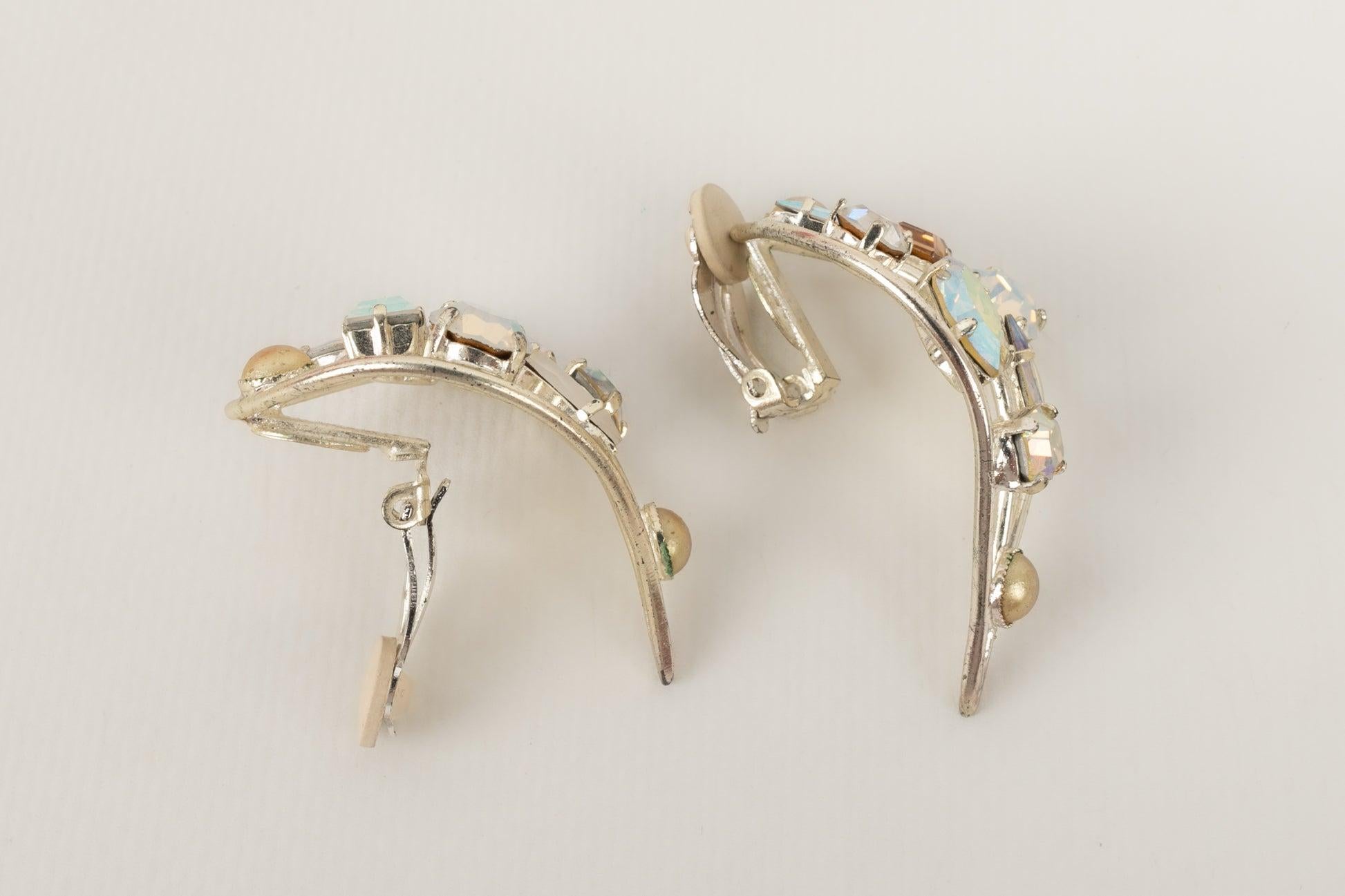 Women's Swarovski Silvery Metal Earrings with Rhinestones For Sale