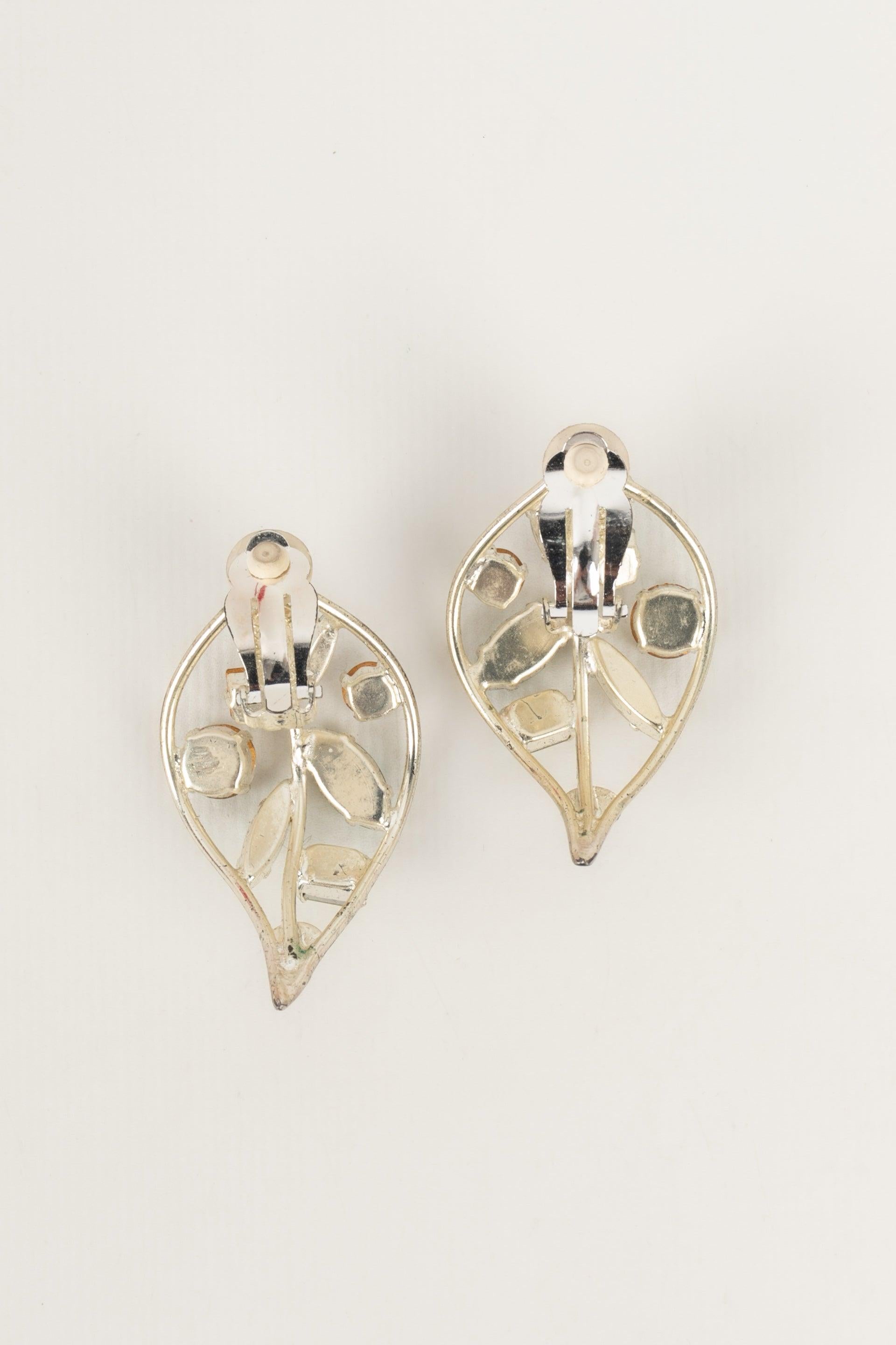 Swarovski Silvery Metal Earrings with Rhinestones For Sale 2