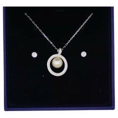Swarovski Sparkling Crystals Circle Round White Pearl Circle Pendant 2 Set
